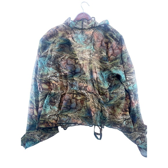 Wild Fable XL Multicolor Blouse Top Ruffle Sheer Long Sleeve Tie Front - Picture 4 of 5